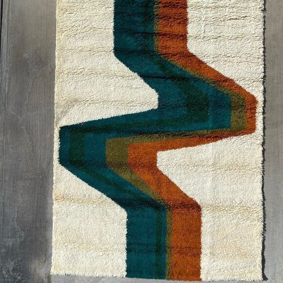 60's EKSPORT WILTON Lightening UNUSED Mid Century Modern Rya Danish Rug Wool - Picture 2 of 7